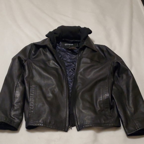 Guess Black Genuine Leather Outerwear - Picture 1 of 13